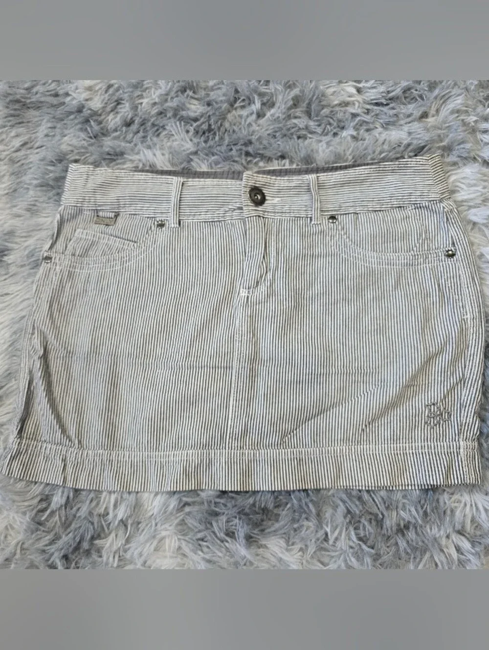 Only White and Dark Gray Pinstripe Mini Skirt, 100% Cotton